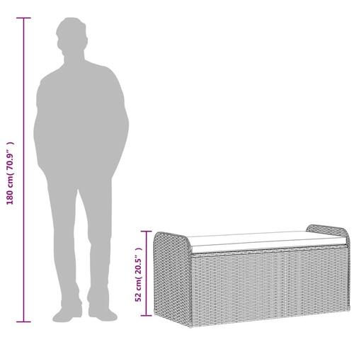 Opbevaringsbænk med hynde 115x51x52 cm polyrattan grå