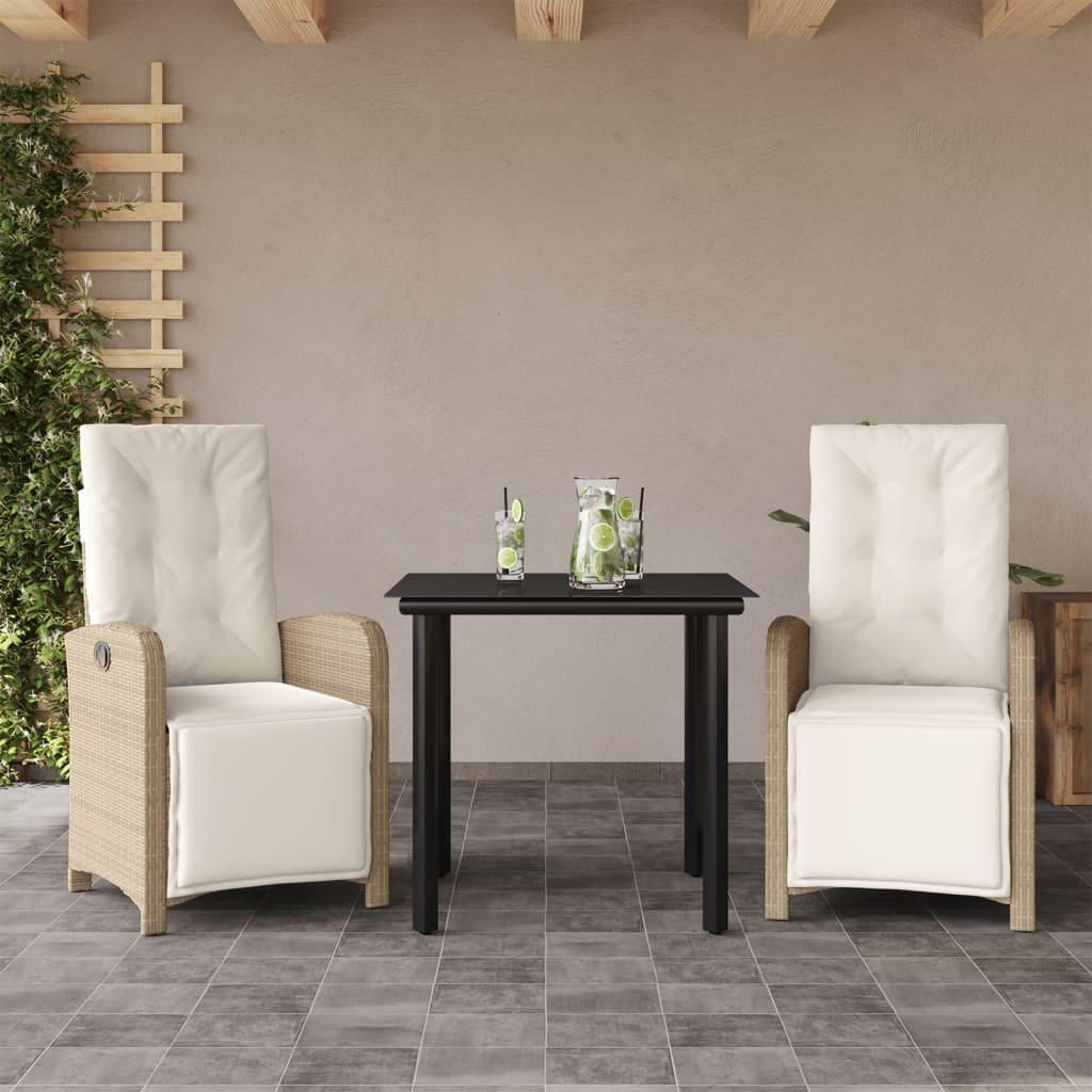 Bistrosæt til Haven 3 Dele med Hynder Polyrattan Beige - 80 cm bordlængde / Rundt ben / 2