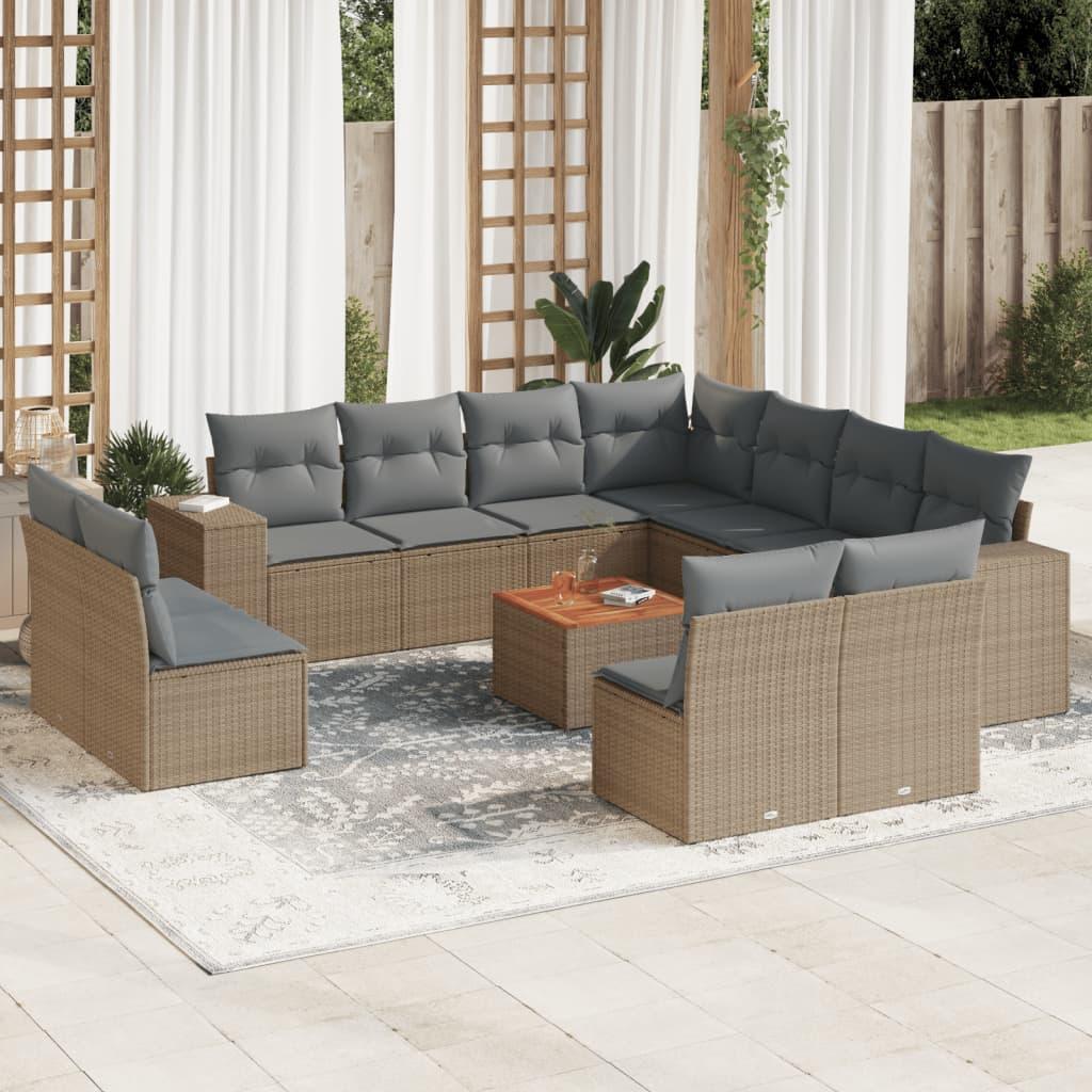 Sofasæt Til Haven 12 Dele Med Hynder Polyrattan - beige og grå