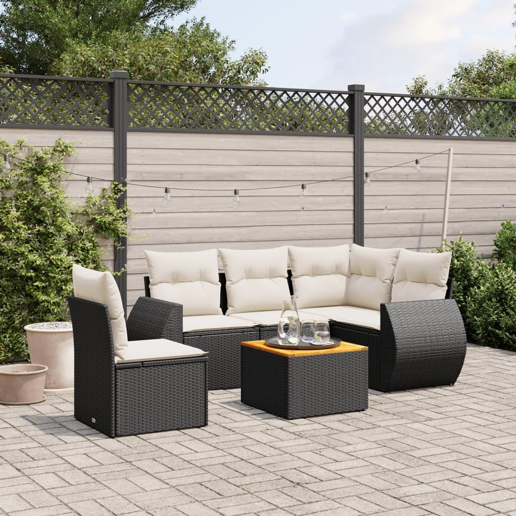 Sofasæt Til Haven 6 Dele Med Hynder Polyrattan - Sort og cremefarvet / 2x middle table 1x corner