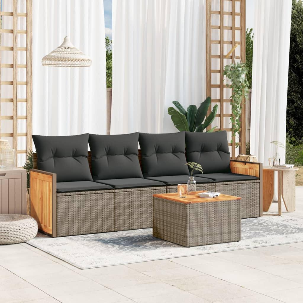 Sofasæt Til Haven 4 Dele Med Hynder Polyrattan - Grå / Med bord