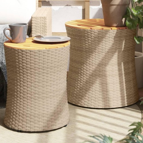 Haveborde sæt á 2 med træplade i polyrattan - beige