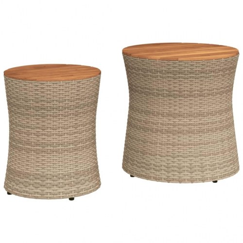 Haveborde sæt á 2 med træplade i polyrattan - beige