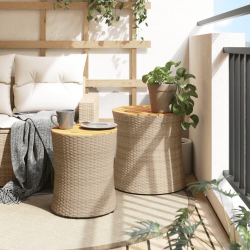 Haveborde sæt á 2 med træplade i polyrattan - beige