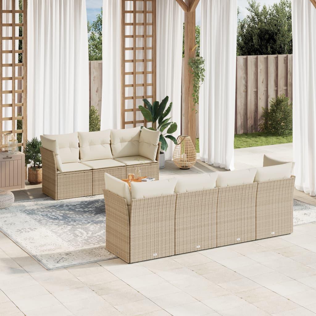 Sofasæt til haven i polyrattan - 8 dele med hynder, beige