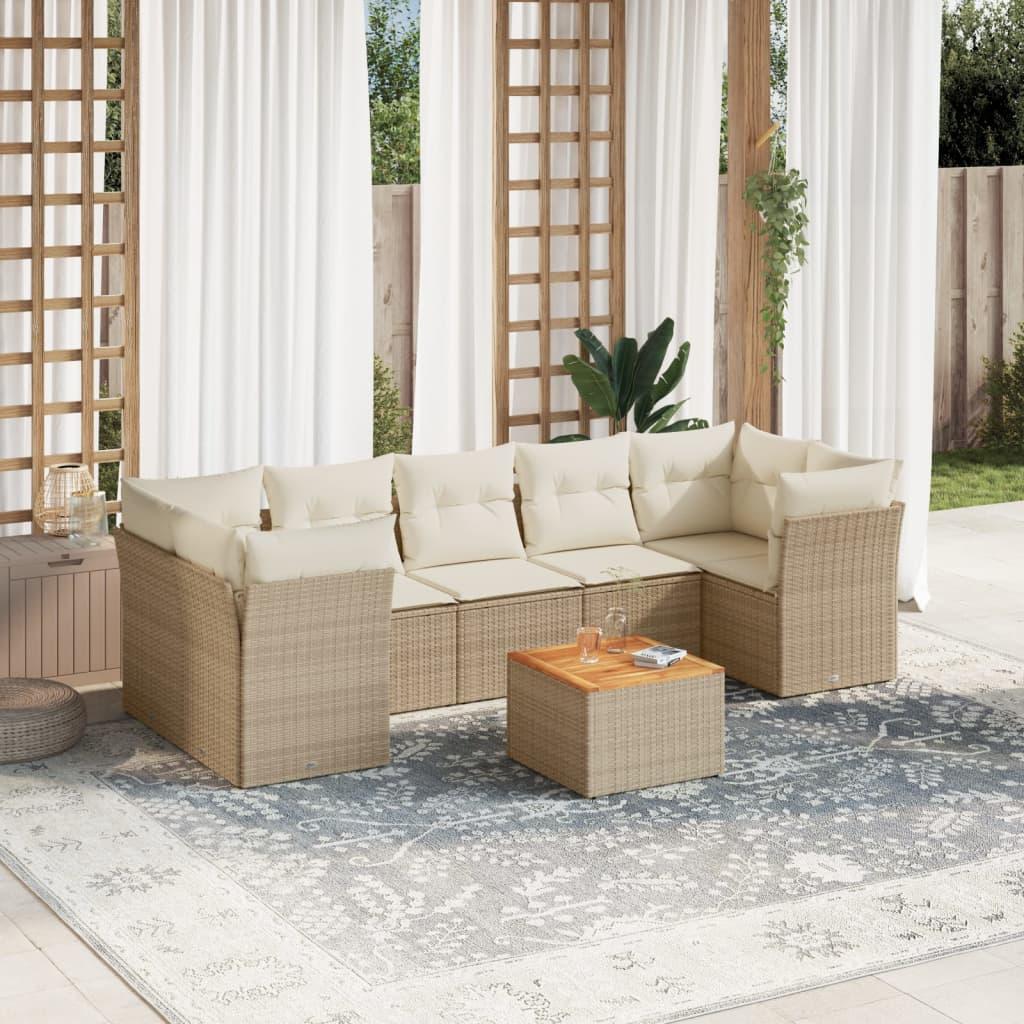 Sofasæt til haven i polyrattan - 8 dele med hynder, beige