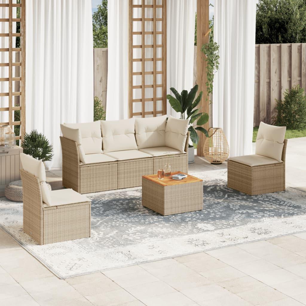 Sofasæt til haven 6 dele med hynder polyrattan beige