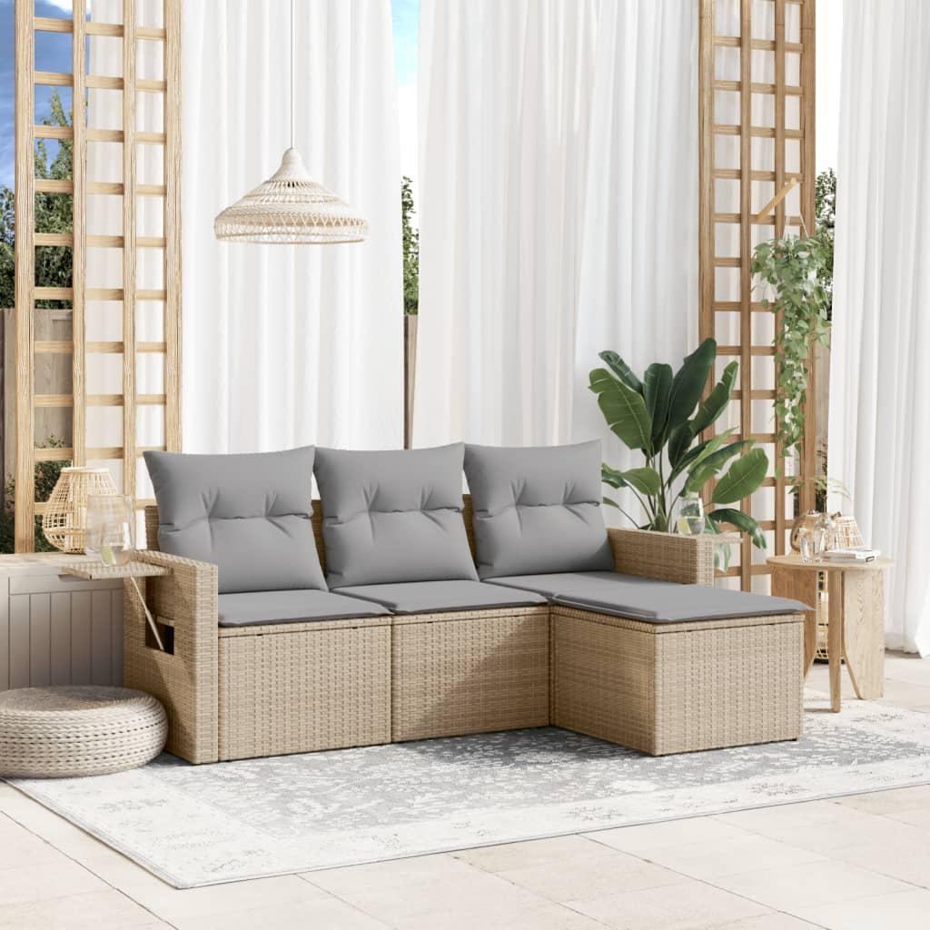 Sofasæt Til Haven 4 Dele Med Hynder Polyrattan Sort - beige og grå