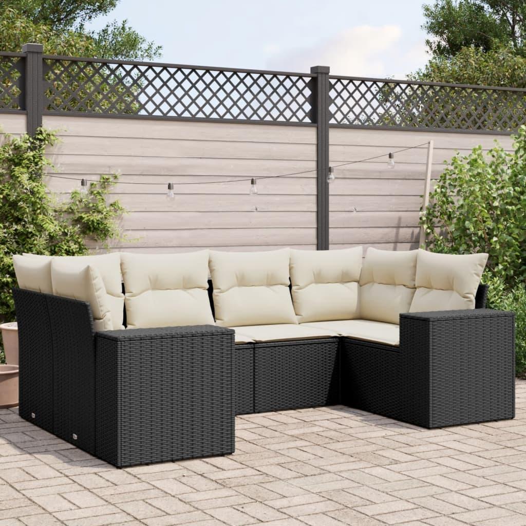 Sofasæt Til Haven 6 Dele Med Hynder Polyrattan - Sort og cremefarvet