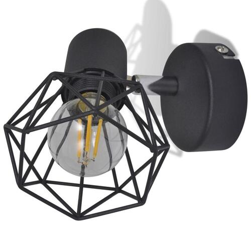 Væglamper 2 stk. med LED-pærer industriel stil sort