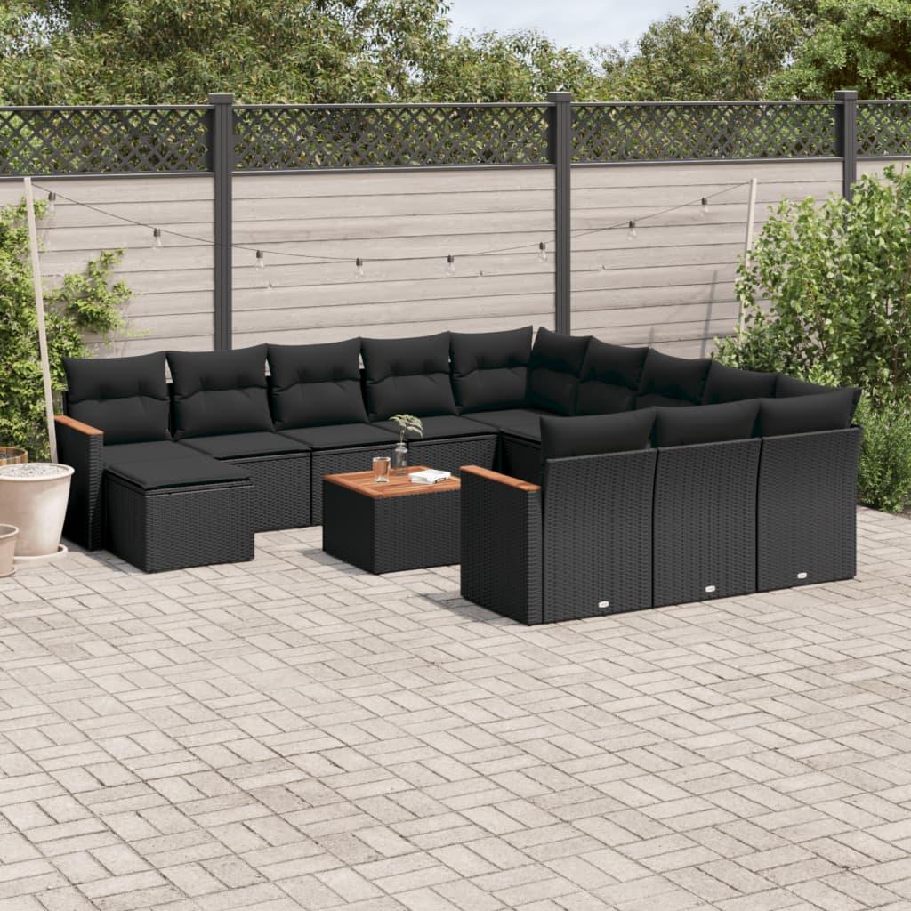 Sofasæt Til Haven 13 Dele Med Hynder Polyrattan - Sort / Med bord