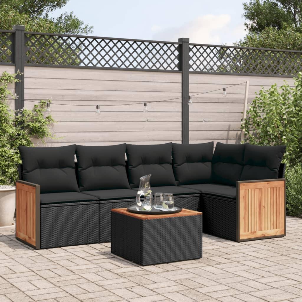 Sofasæt Til Haven 6 Dele Med Hynder Polyrattan Beige - Sort / Med bord