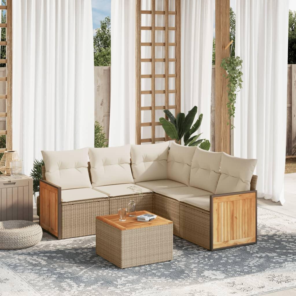 Sofasæt til haven 6 dele med hynder polyrattan beige