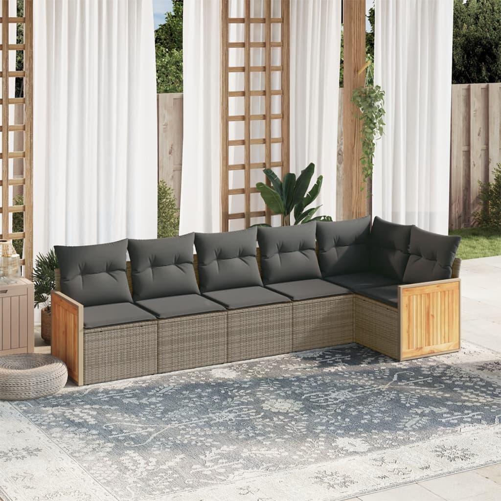 Sofasæt Til Haven 6 Dele Med Hynder Polyrattan Beige - Grå / Uden bord