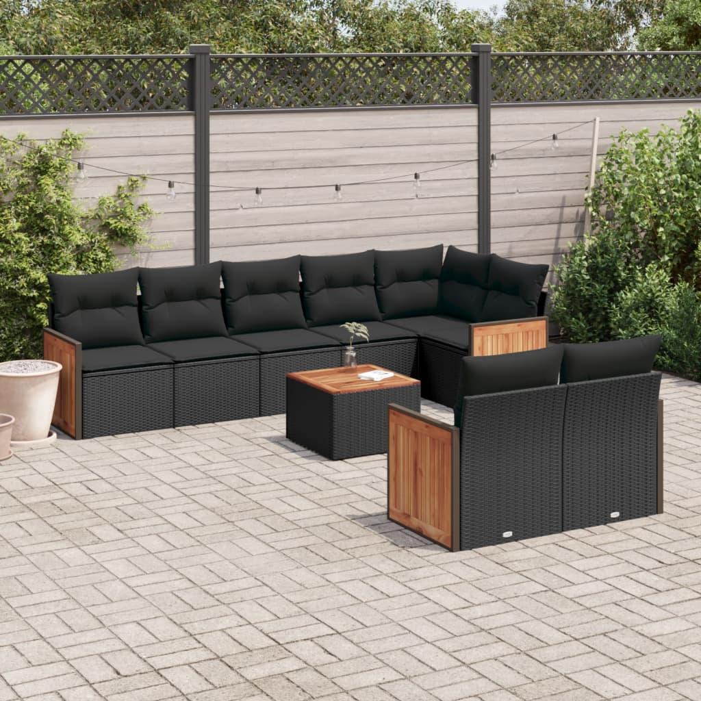 Sofasæt Til Haven 8 Dele Med Hynder Polyrattan - Sort / Med bord