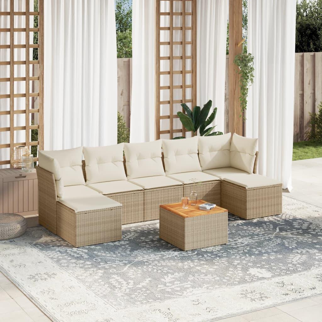 Sofasæt til haven 8 dele med hynder polyrattan beige