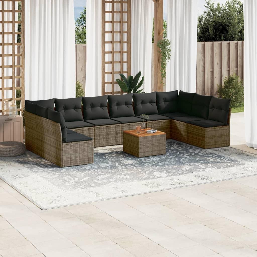 Sofasæt Til Haven 11 Dele Med Hynder Polyrattan - grå og mørkegrå