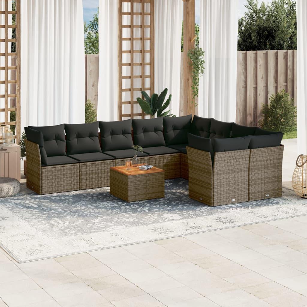 Sofasæt Til Haven 10 Dele Med Hynder Polyrattan Beige - grå og mørkegrå / bord 4x hjørnedel 5x midterdel