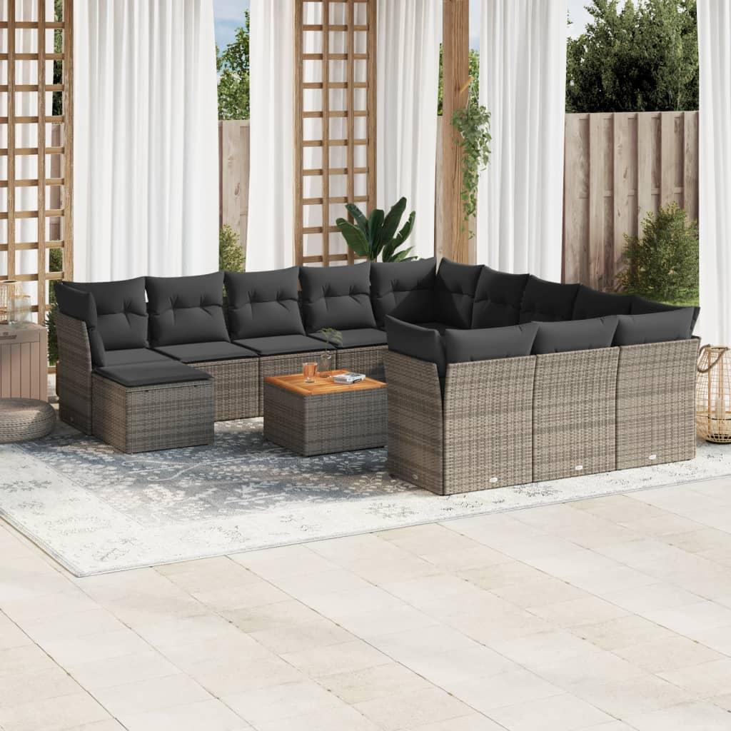 Sofasæt Til Haven 13 Dele Med Hynder Polyrattan Sort - grå og mørkegrå
