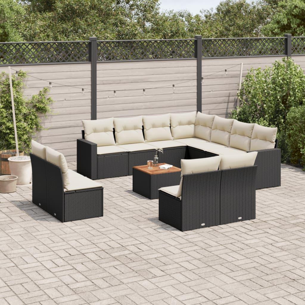Sofasæt Til Haven 12 Dele Med Hynder Polyrattan - Sort og cremefarvet