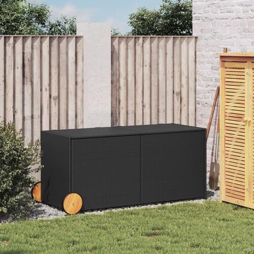Opbevaringsboks med hjul 283 l polyrattan sort