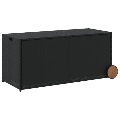 Opbevaringsboks med hjul 283 l polyrattan sort