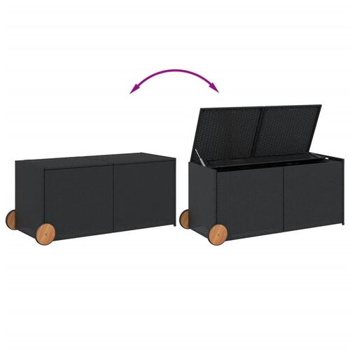 Opbevaringsboks med hjul 283 l polyrattan sort