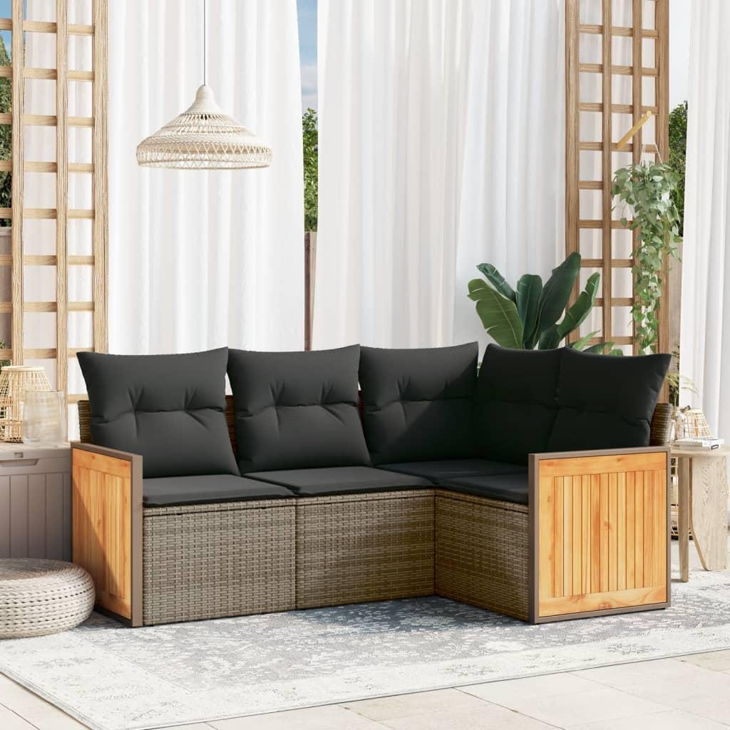 Sofasæt Til Haven 4 Dele Med Hynder Polyrattan - Grå / Uden bord