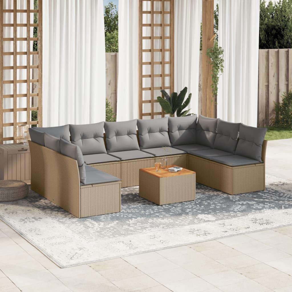 Sofasæt Til Haven 10 Dele Med Hynder Polyrattan - beige og grå