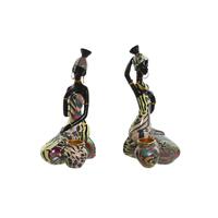 Dekorativ figur Home ESPRIT Multifarvet Afrikansk kvinde 9 x 7 x 16,5 cm (2 enheder)