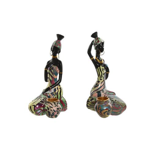 Dekorativ figur Home ESPRIT Multifarvet Afrikansk kvinde 9 x 7 x 16,5 cm (2 enheder)