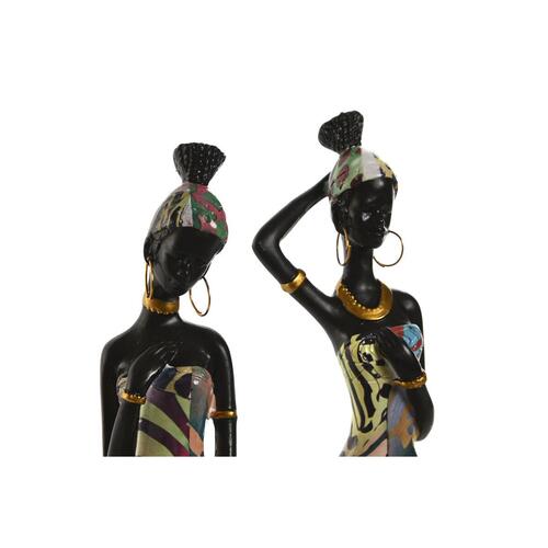 Dekorativ figur Home ESPRIT Multifarvet Afrikansk kvinde 9 x 7 x 16,5 cm (2 enheder)