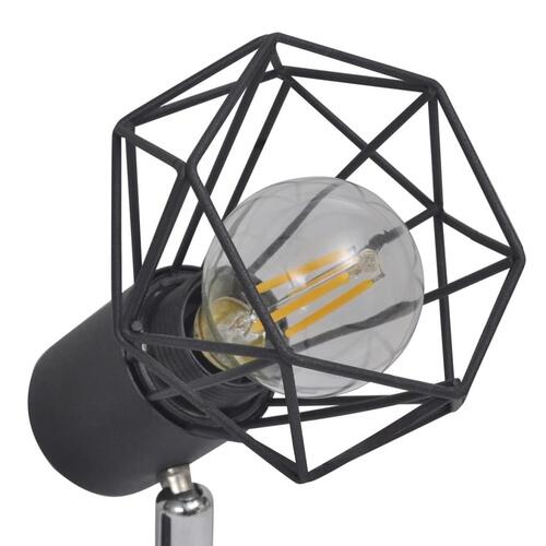 Sort spotlight, trådramme i industristil, 6 pærer med LED-glødetråd