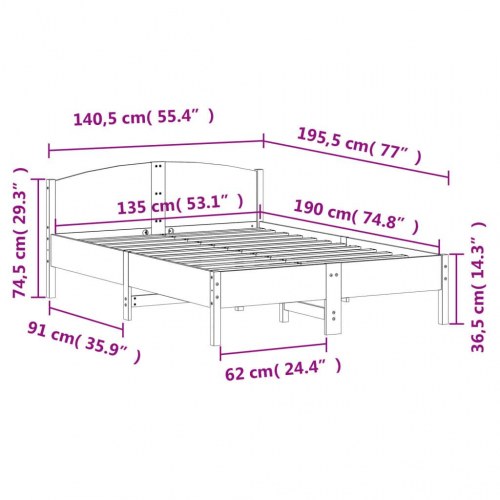 Sengeramme uden madras i massivt fyrretræ 135 x 190 cm