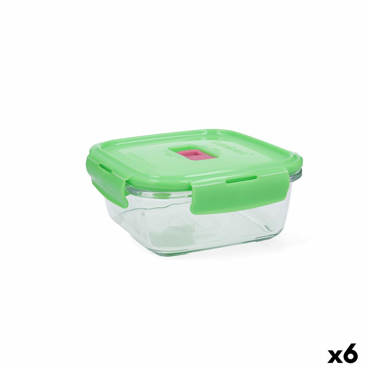 Hermetisk Madkasse Luminarc Pure Box Holy Grøn Glas Firkantet 760 Ml 6 Enheder