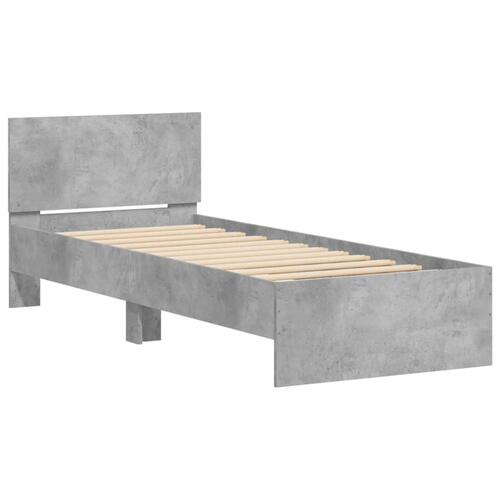 Sengeramme med sengegavl og LED-lys 75x190 cm betongrå