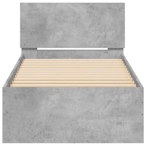 Sengeramme med sengegavl og LED-lys 75x190 cm betongrå