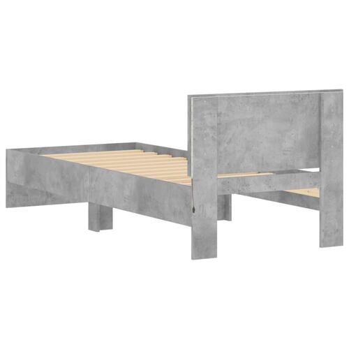 Sengeramme med sengegavl og LED-lys 75x190 cm betongrå