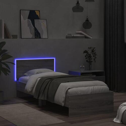 Sengeramme med sengegavl og LED-lys 75x200 cm grå sonoma-eg