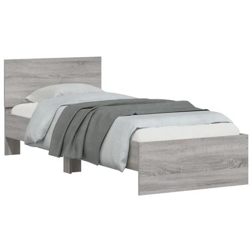 Sengeramme med sengegavl og LED-lys 75x200 cm grå sonoma-eg