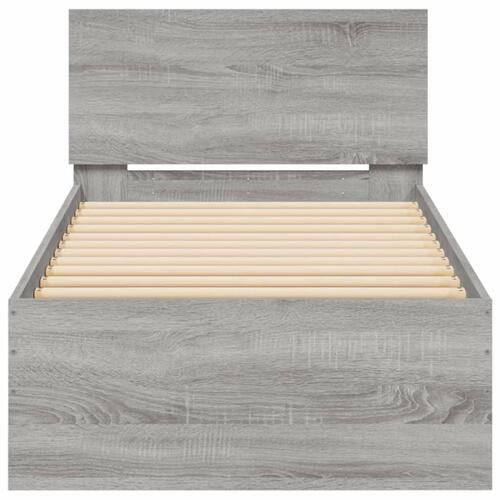 Sengeramme med sengegavl og LED-lys 75x200 cm grå sonoma-eg