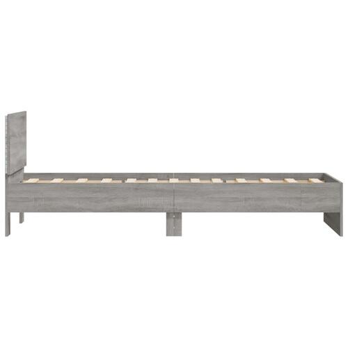 Sengeramme med sengegavl og LED-lys 75x200 cm grå sonoma-eg