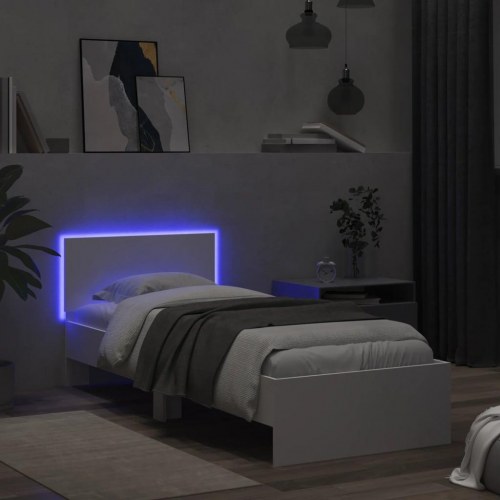 Sengeramme med sengegavl og LED-lys 90 x 190 cm - hvid