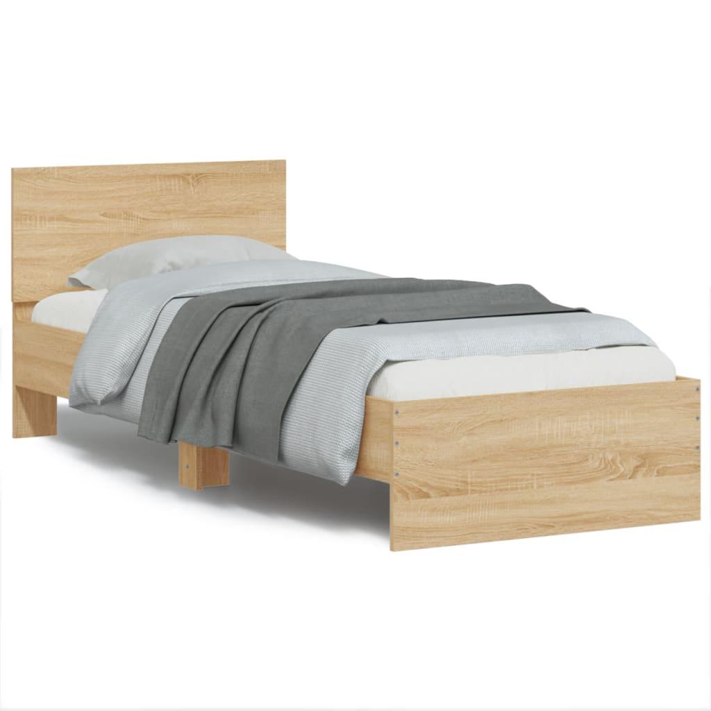vidaXL sengeramme med sengegavl og LED-lys 90x190 cm sonoma-eg