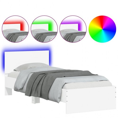 Sengeramme med sengegavl og LED-lys 75 x 190 cm - hvid