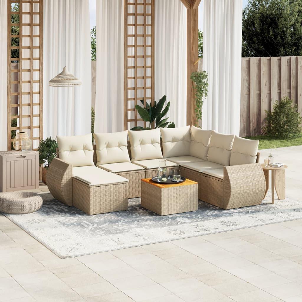 Sofasæt Til Haven 8 Dele Med Hynder Polyrattan - Beige / hjørnedel bord 3x midterdel