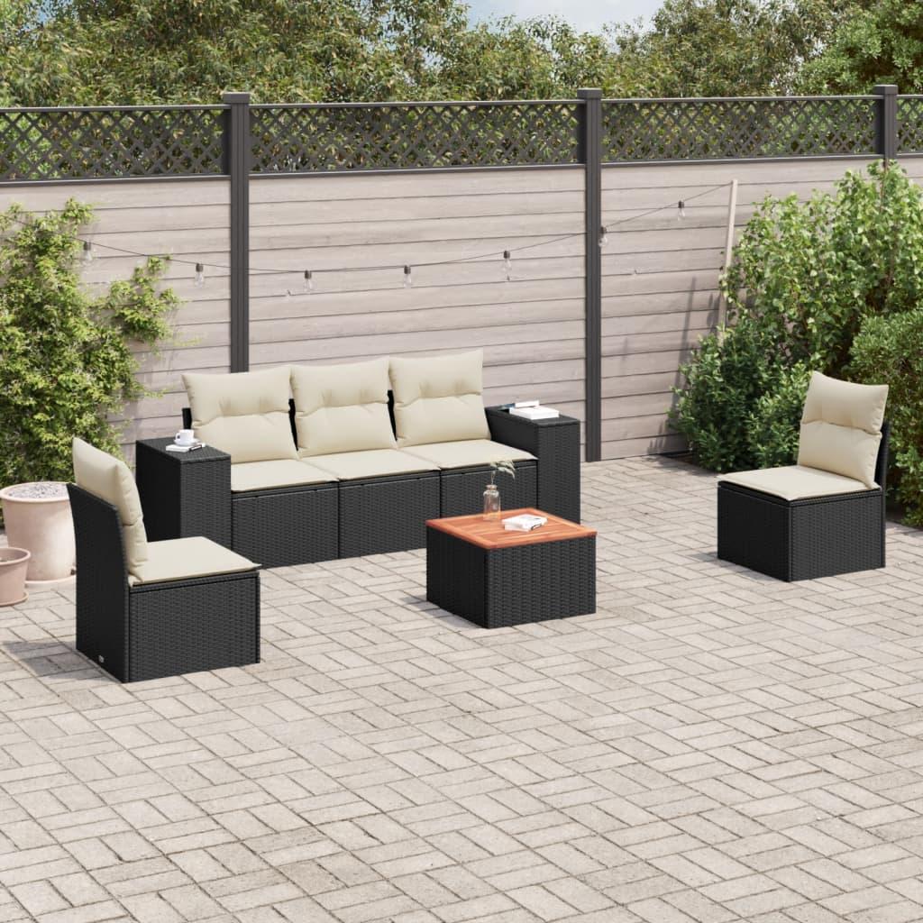 Sofasæt til haven i polyrattan - 6 dele med hynder, sort