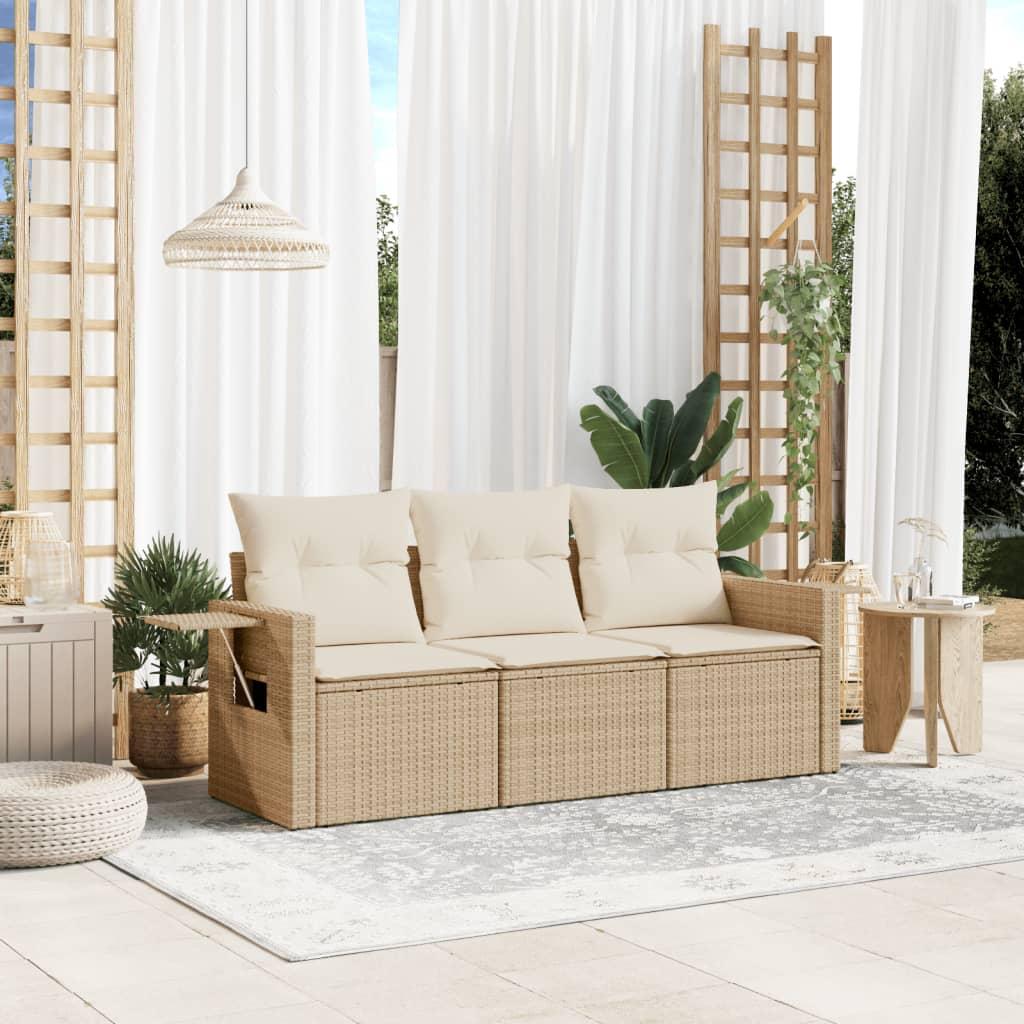 Sofasæt Til Haven 3 Dele Med Hynder Polyrattan - beige og cremefarvet / Uden bord