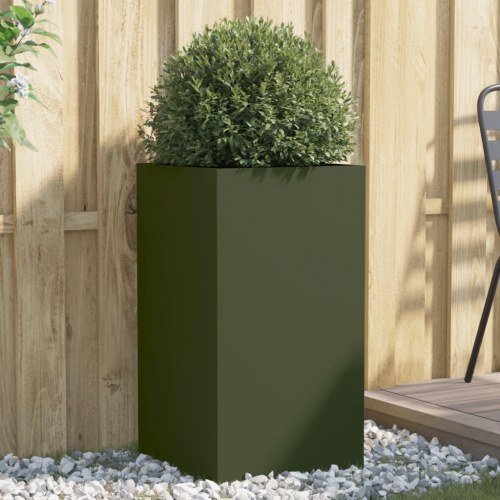 Plantekasse i koldvalset stål 42 x 38 x 75 cm - olivengrøn