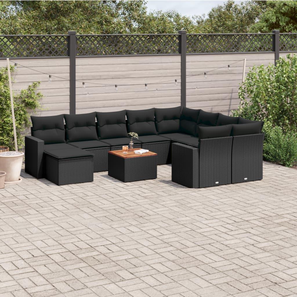 Sofasæt Til Haven 11 Dele Med Hynder Polyrattan Beige - Sort
